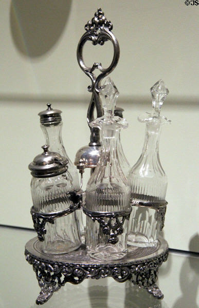 Silver cruet stand with bell to call servants (c1851-71) by Roswell Gleason & Sons at Museum of Fine Arts. Boston, MA.