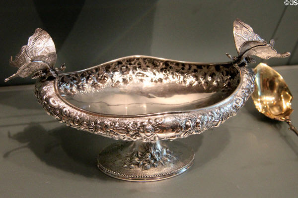 Silver footed bowl with butterfly handles (1880-90) by Samuel Kirk of Baltimore, MD at Museum of Fine Arts. Boston, MA.