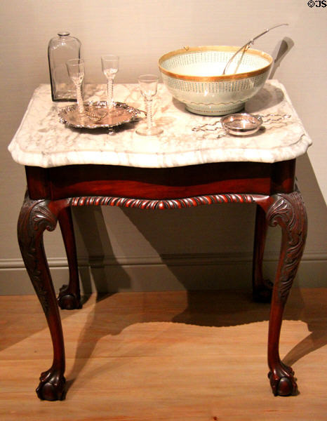 Marble table (c1760) from New York City with Chinese export punch bowl (c1790) at Museum of Fine Arts. Boston, MA.