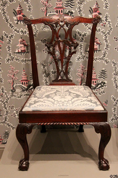 English chair (c1755) shows shorter & wider dimensions with crisper carvings at Museum of Fine Arts. Boston, MA.
