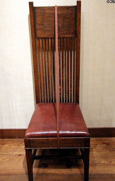 Tall-back side chair (1900) for Warren Hickox House of Chicago by Frank Lloyd Wright made by John W. Ayers & Co. at Museum of Fine Arts. Boston, MA.