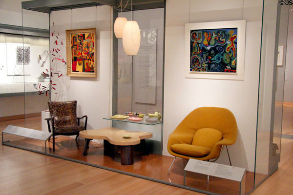 Chairs by Vladimir Kagan (1955) & Eero Saarinen (1948) in modern art display at Museum of Fine Arts. Boston, MA.