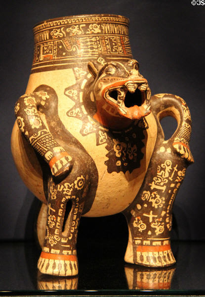 Earthenware jaguar-effigy vessel (1200-1400) from Nicaragua or Costa Rica at Museum of Fine Arts. Boston, MA.