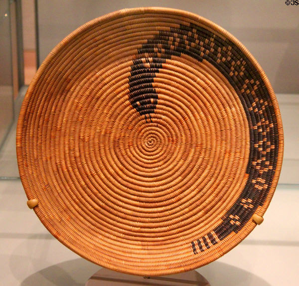 Southern coastal California native coiled basket tray with rattlesnake design (c1900) from southern AZ at Museum of Fine Arts. Boston, MA.