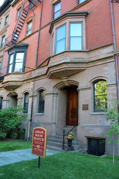 Gibson House Museum (1859) (137 Beacon St. in Back Bay) covers three generations of the Gibson family. Boston, MA. Architect: Edward Clark Cabot. On National Register.
