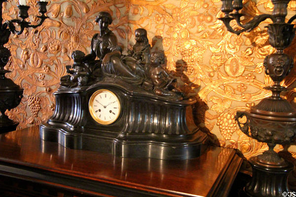 Mantle clock with figures at Gibson House Museum. Boston, MA.
