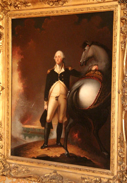 Portrait of George Washington with horse by Jane Stuart after her father's version at Gibson House Museum. Boston, MA.