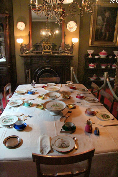 Dining room with fireplace at Gibson House Museum. Boston, MA.