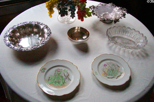 Dining room china & silver at Gibson House Museum. Boston, MA.