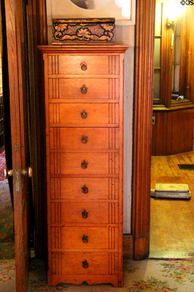 Narrow chest of drawers at Gibson House Museum. Boston, MA.