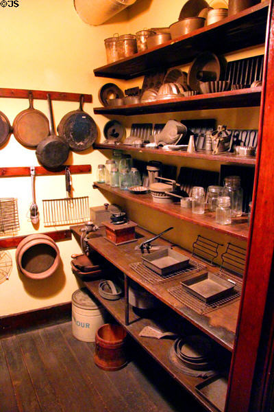 Pantry with numerous kitchen devices at Gibson House Museum. Boston, MA.