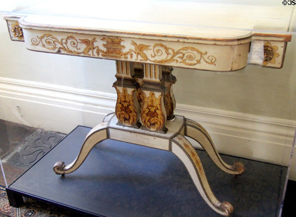Sheraton console table said to be from mansion of John Hancock, signer of Declaration of Independence, at Nichols House Museum. Boston, MA.