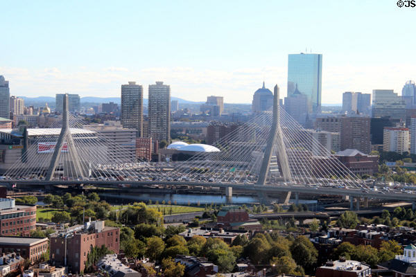 View of I-93 Bridge across Charles River from Bunker Hill Monument. Boston, MA.