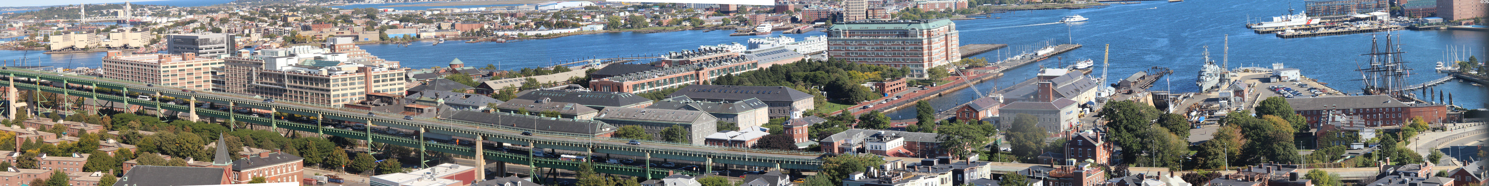 Panorama of Charlestown Navy Yard from Bunker Hill Monument. Boston, MA.