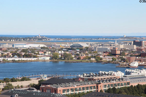 View of Boston Airport from Bunker Hill Monument. Boston, MA.