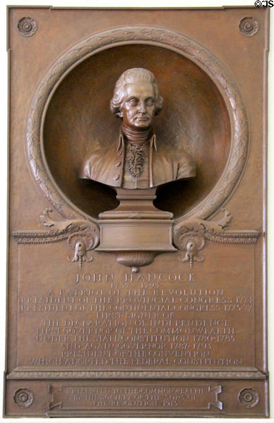 Bust of Revolutionary War leader John Hancock at Massachusetts State House. Boston, MA.