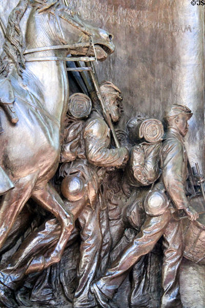 Detail of black Union troops on Robert Gould Shaw Memorial (1897) sculpted by Augustus Saint-Gaudens at Mass. state capitol. Boston, MA.