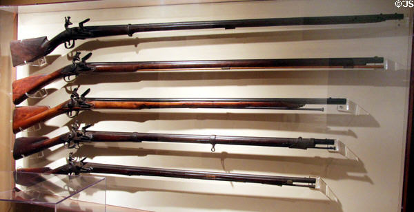 Muskets & Fusils from Revolutionary War era at Concord Museum. Concord, MA.