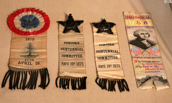 Ribbons from Concord battle Centennial at Concord Museum. Concord, MA.