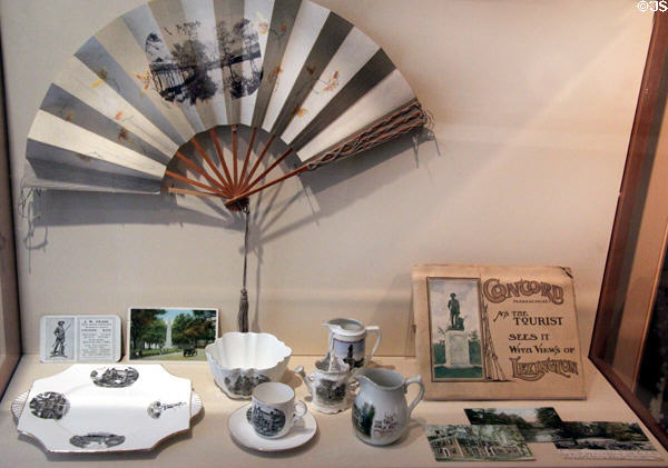 Souvenirs of Concord with commemorative China from England & Germany (1900-30) at Concord Museum. Concord, MA.