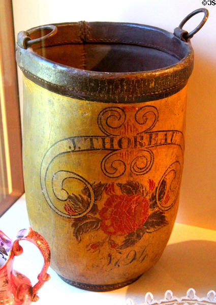 Thoreau family leather fire bucket (c1825) painted J. Thoreau/1794 at Concord Museum. Concord, MA.