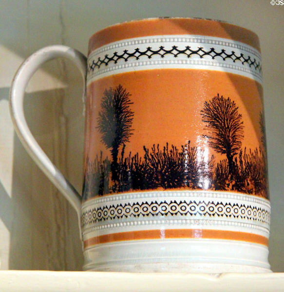 Annular earthenware mug (c1800) with mocha decoration at Concord Museum. Concord, MA.