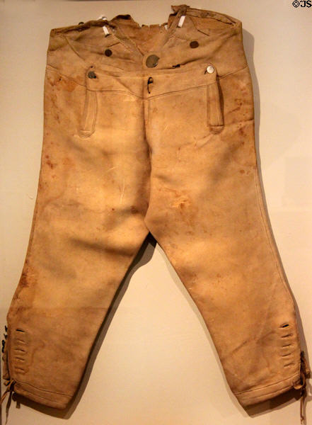 Leather Breeches with brass buttons (c1793) from Boston at Concord Museum. Concord, MA.