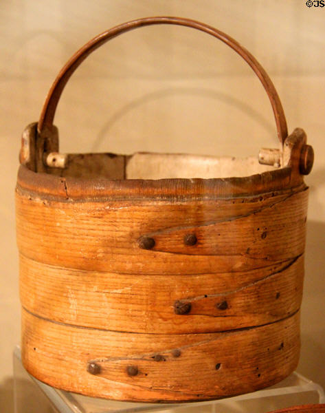 Pine milk pail (19thC) from America at Concord Museum. Concord, MA.