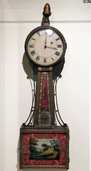 Patent timepiece (aka banjo clock) (c1816-9) by Joseph Dyar with case attrib. William Munroe of Concord at Concord Museum. Concord, MA.