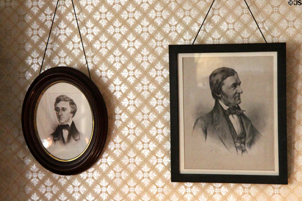 Portraits of Henry David Thoreau & Ralph Waldo Emerson in study at Orchard House. Concord, MA.