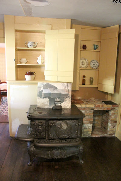 Crawford Home range wood stove in kitchen at Orchard House. Concord, MA.