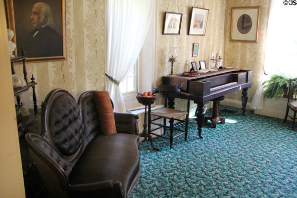 Parlor with melodeon of Elizabeth Sewall Alcott at Orchard House. Concord, MA.