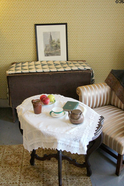 Tea table & chair in Alcott parents' bedroom at Orchard House. Concord, MA.