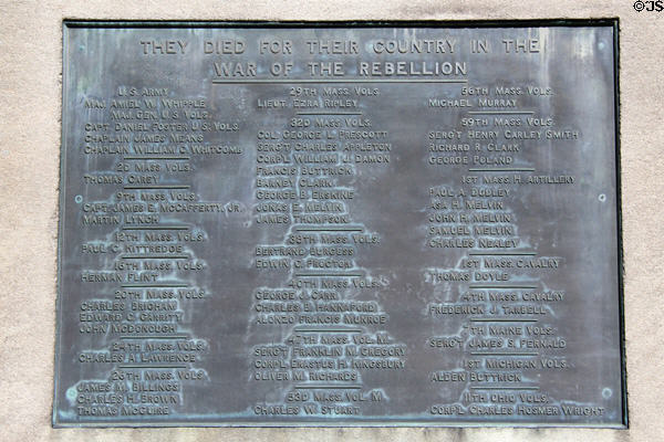 Names of those who died in War of the Rebellion on Monument Sq. Concord, MA.