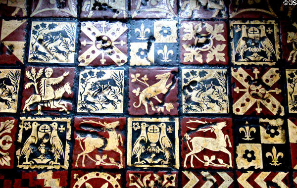 Dining room floor tiles at Hammond Castle Museum. Gloucester, MA.