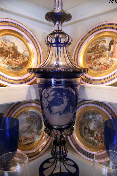 Glassware & china at Hammond Castle Museum. Gloucester, MA.