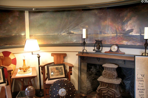 Mural of naval battle in library at Hammond Castle Museum. Gloucester, MA.