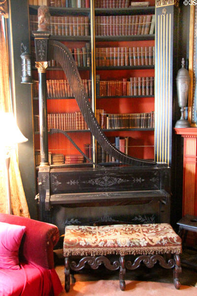 Piano harp in library at Hammond Castle Museum. Gloucester, MA.