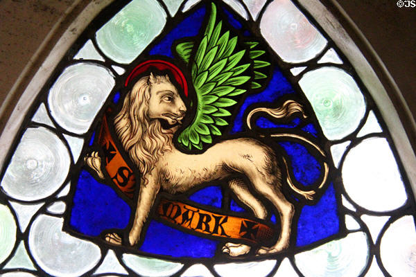 St Mark stained glass window at Hammond Castle Museum. Gloucester, MA.