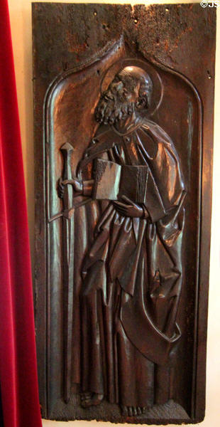 Carving of St Paul at Hammond Castle Museum. Gloucester, MA.