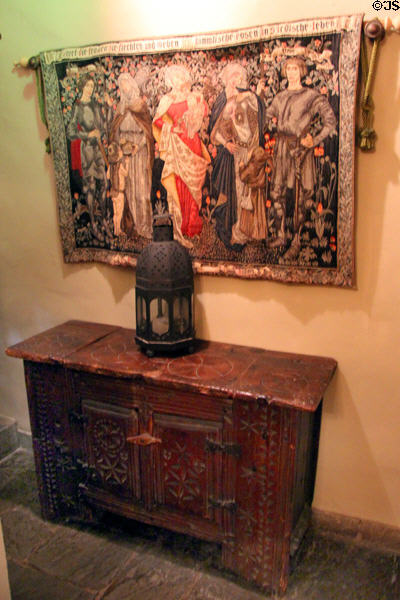 Tapestry & chest at Hammond Castle Museum. Gloucester, MA.
