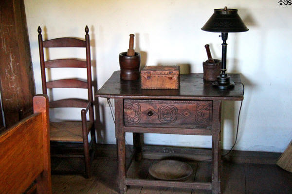 Side table with carved drawer at John Balch Museum House. Beverly, MA.