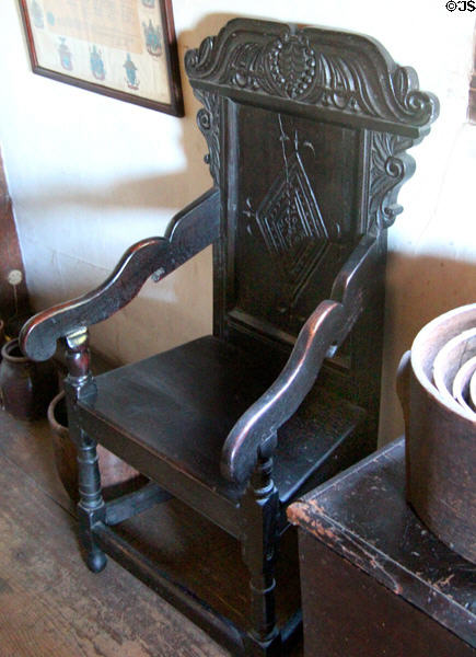 Great chair with carved back at John Balch Museum House. Beverly, MA.