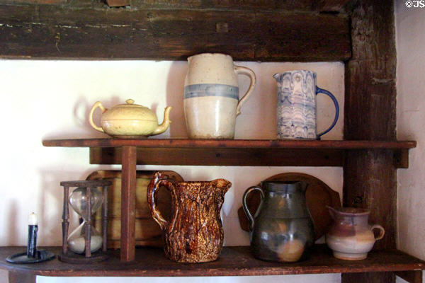 Collection of ceramic pitchers at John Balch Museum House. Beverly, MA.