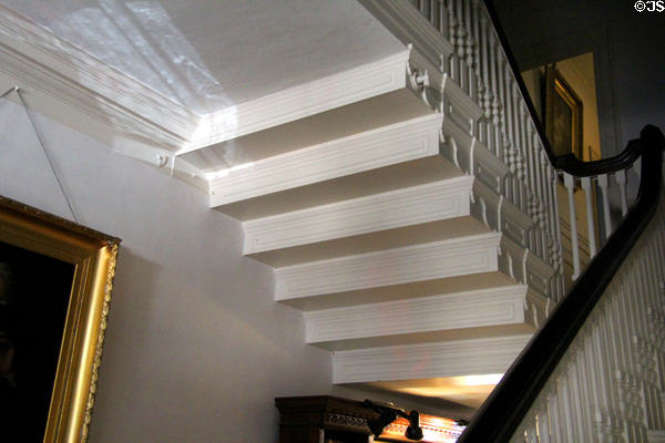 Cantilevered stairs at John Cabot House. Beverly, MA.