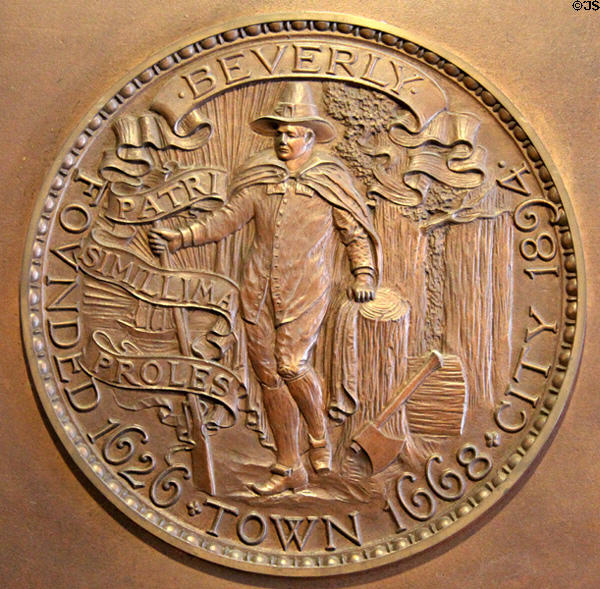 Beverly city seal at John Cabot House. Beverly, MA.
