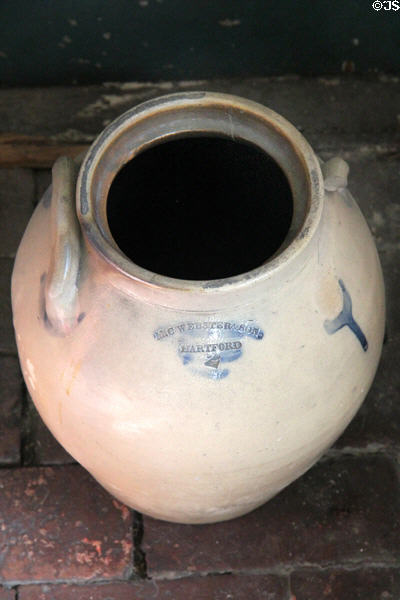 Stoneware crock from M.C. Webster & Son of Hartford, CT at Rev. John Hale House. Beverly, MA.