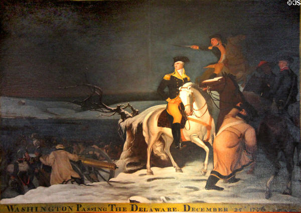 Washington Passing the Delaware painting (before 1859) by William T. Bartoll after original (1819) by Thomas Sully at Abbot Hall. Marblehead, MA.