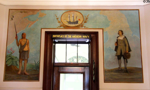 Mural marking the Marblehead Birthplace of the American Navy at Abbot Hall. Marblehead, MA.