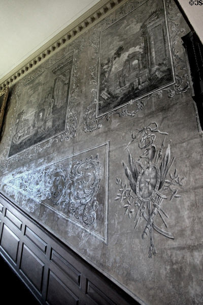 Original wallpaper along staircase at Jeremiah Lee Mansion. Marblehead, MA.